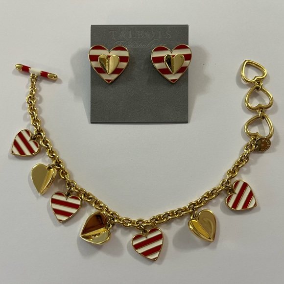 Talbots Striped Heart and Bracelet Set - Picture 2 of 7